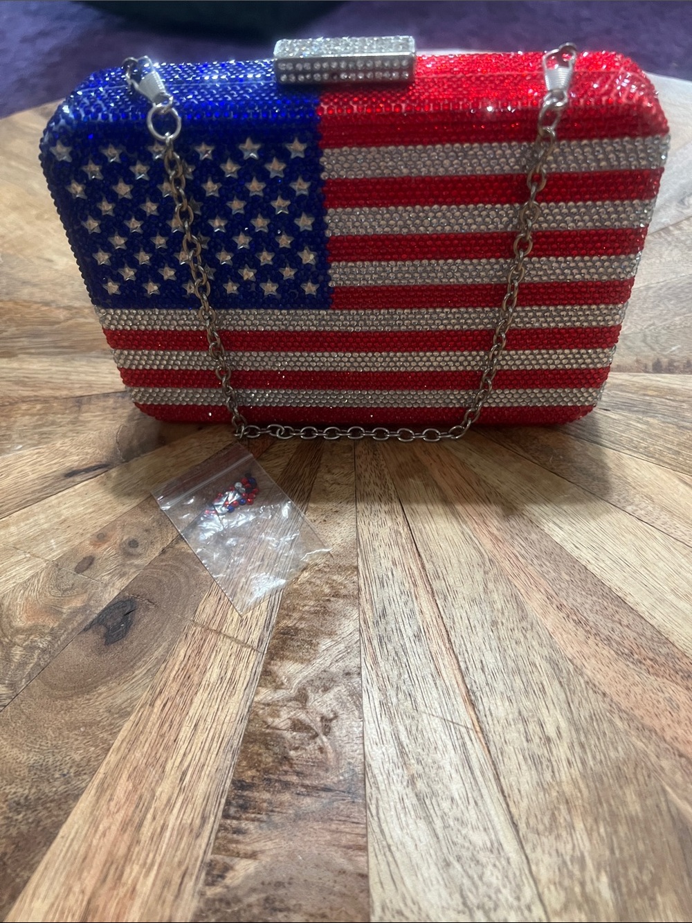 Crystal-Embellished American Flag Evening Clutch - Red, White & Blue
